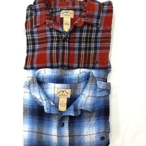 Blue Mountain Unisex Cotton Flannel 2 Shirt Lot XL Rust / Blue Plaid
